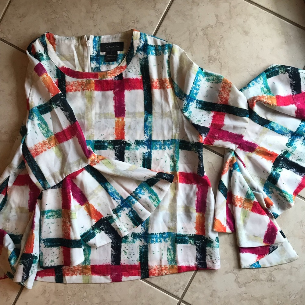 Striped artsy shirt with bell bottoms